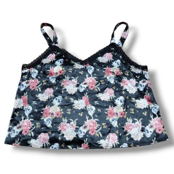 Hot Topic Top Size Medium Neck Crop Cami Camisole Tank Top Skulls Roses New NWOT - Picture 1 of 6